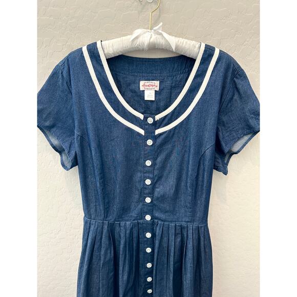 LANZ OF SALZBURG Chambray Sailor Dress 1X 100% Cotton Nautical Cottagecore Style - Picture 2 of 6